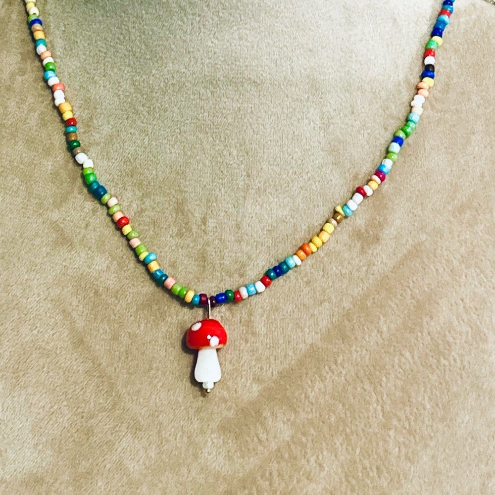 Fairycore Beaded Mushroom Necklace